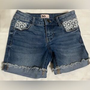 SO Blue Jean Shorts girls with Lace Detail *Good condition* Girls size 8